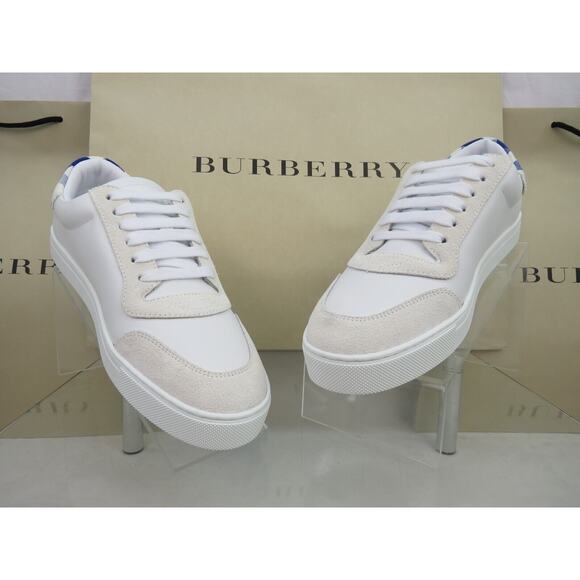 NIB BURBERRY ROBIN WHITE BLUE CHECK LEATHER LOW LOGO SNEAKERS US 11.5 44.5 IT - Picture 5 of 13